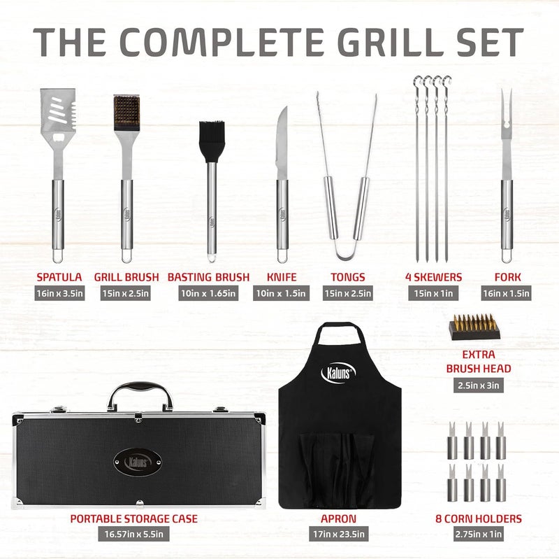 Kaluns BBQ Accessories Grill Tools, Mens Valentines Day Gifts for Him, Heavy Duty Stainless Steel Barbecue Grill Accessories for Outdoor Grill with Aluminum Case and Apron, Grilling Gifts for Men Dad - Image 2